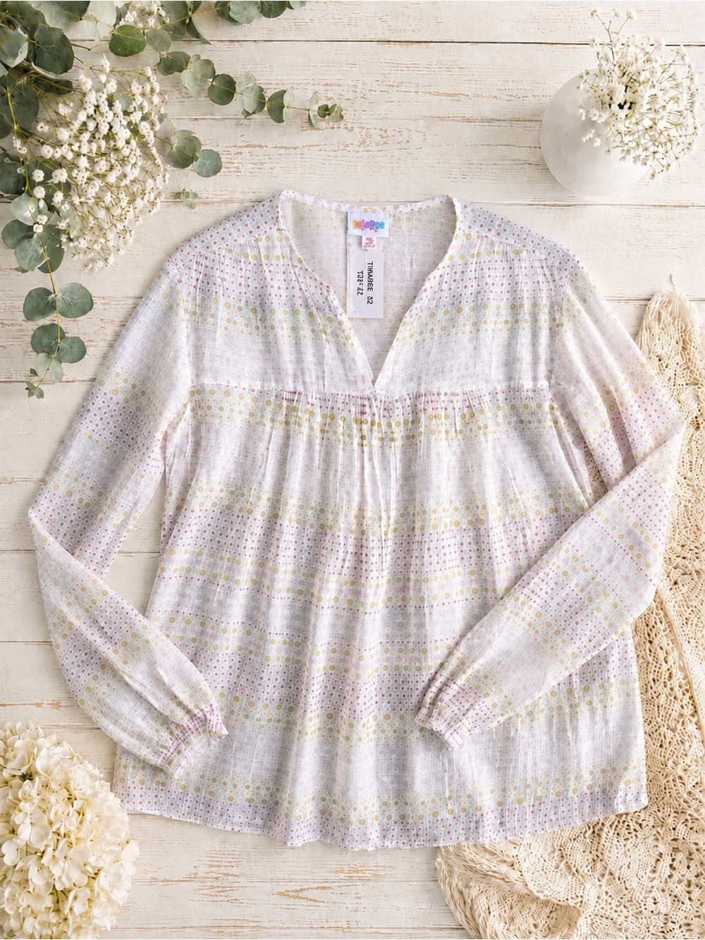 LuLaRoe Timaree Peasant Blouse NWT XS Boho Polka Dot Top